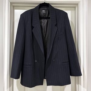 NWOT Zara Oversized Navy Blue Pinstripe Blazer Size M-L